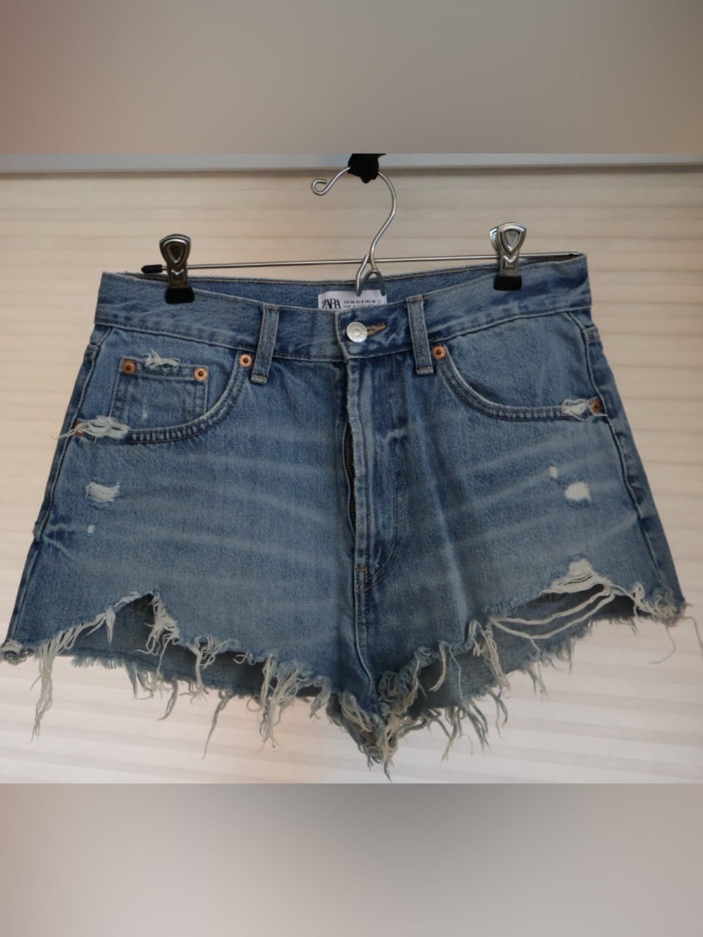 Zara Light Blue Distressed Denim Cutoff Shorts
